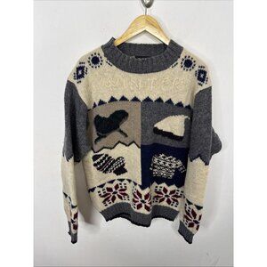 Vintage Muskoka Lakes Men L 90s Colorful Grandpa Dad Sweater Knit Shetland Wool